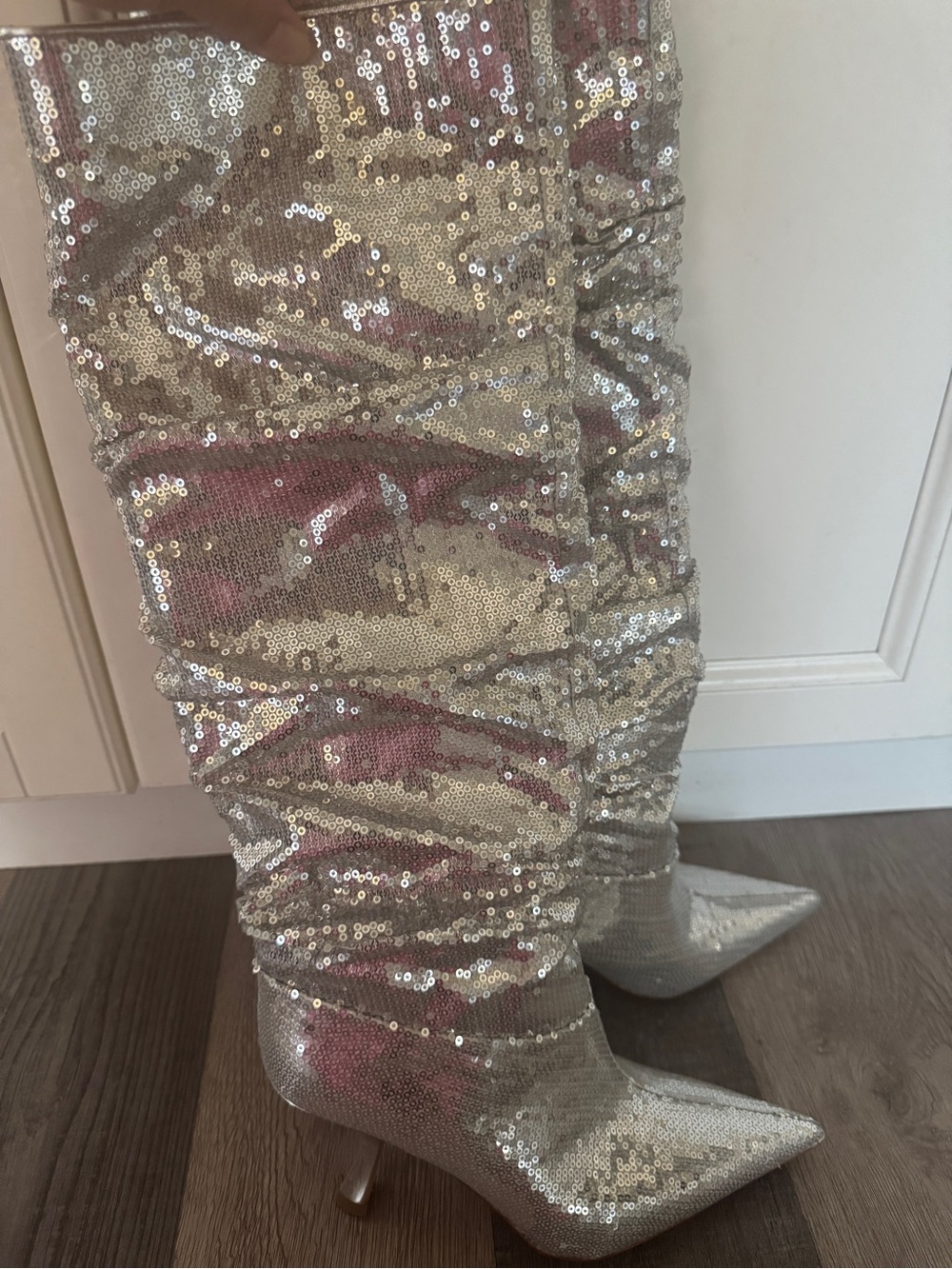 Michael Kors- Sequin Knee-High Pointed Toe Women's Boots - Silver